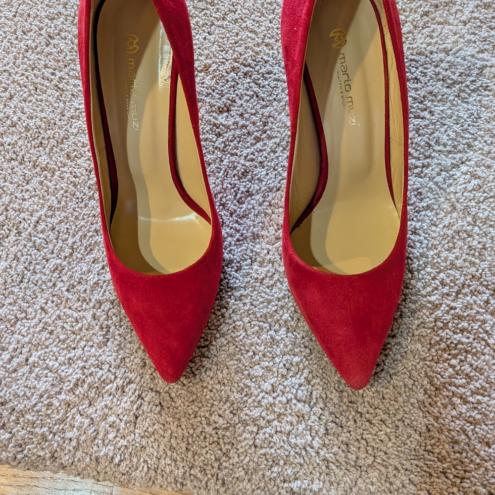 Red Suede Pointed-Toe Heels